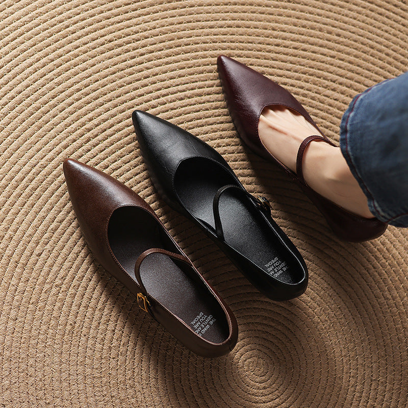 Evie Genuine Leather Pointed Toe Mary Jane Pumps