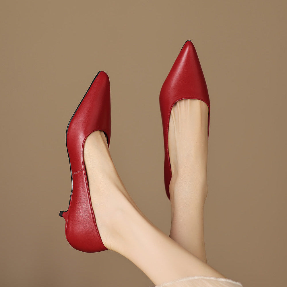 Zera Genuine Leather Pointed-Toe Heel Pumps