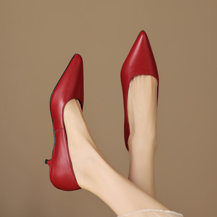 Zera Genuine Leather Pointed-Toe Heel Pumps
