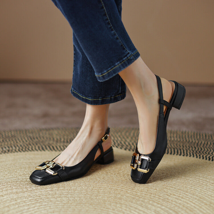 Cora Square Toe Leather Slingback Pumps