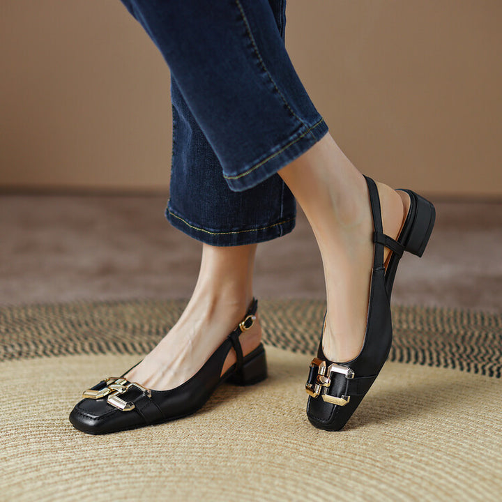 Cora Square Toe Leather Slingback Pumps