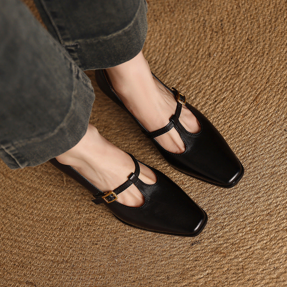 Elodie Genuine Leather T-Strap Heel Pumps