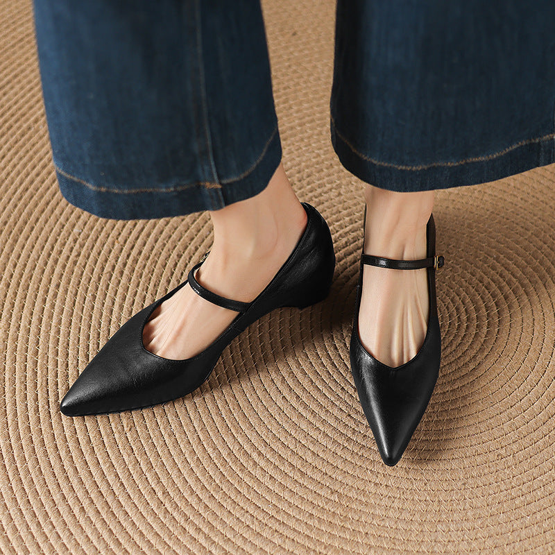 Evie Genuine Leather Pointed Toe Mary Jane Pumps
