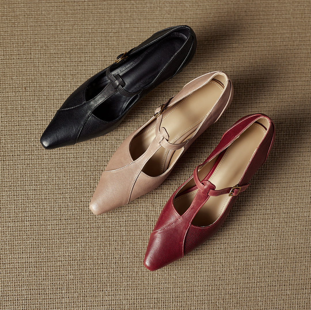 Rovena Genuine Leather T-Strap Heel Pumps