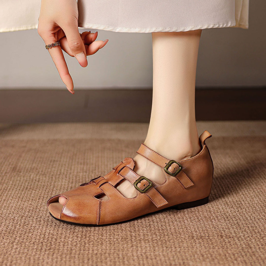 Caira Genuine Leather Peep-Toe Fisherman Sandals