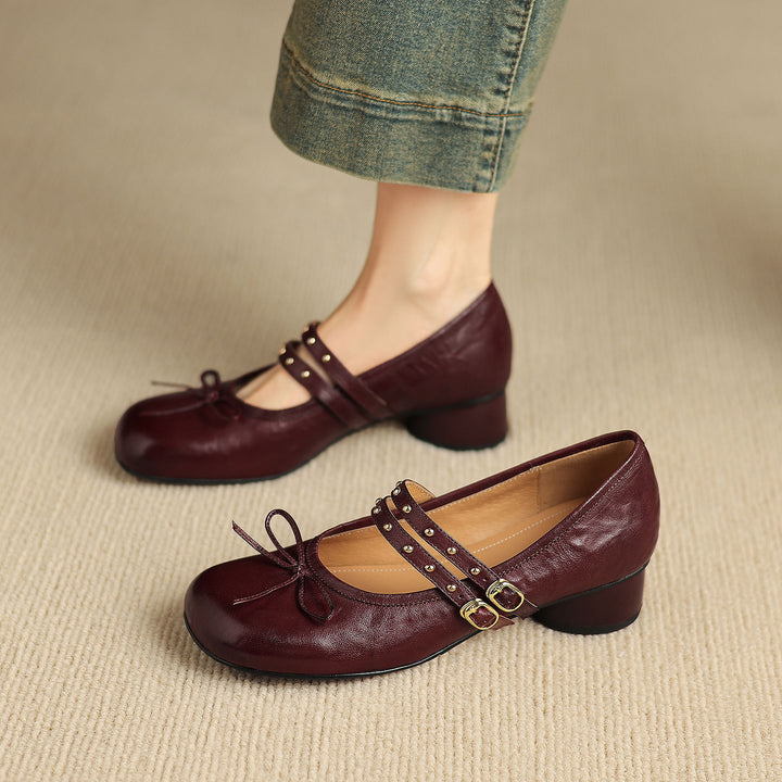 Alba Genuine Leather Studded Mary Jane Pumps