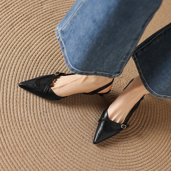 Elise Genuine Leather Pointed-Toe Slingback Heels