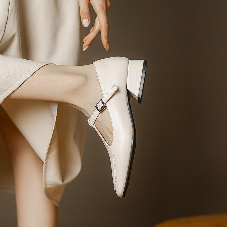 Velora Genuine Leather Square-Toe Mary Jane Pumps