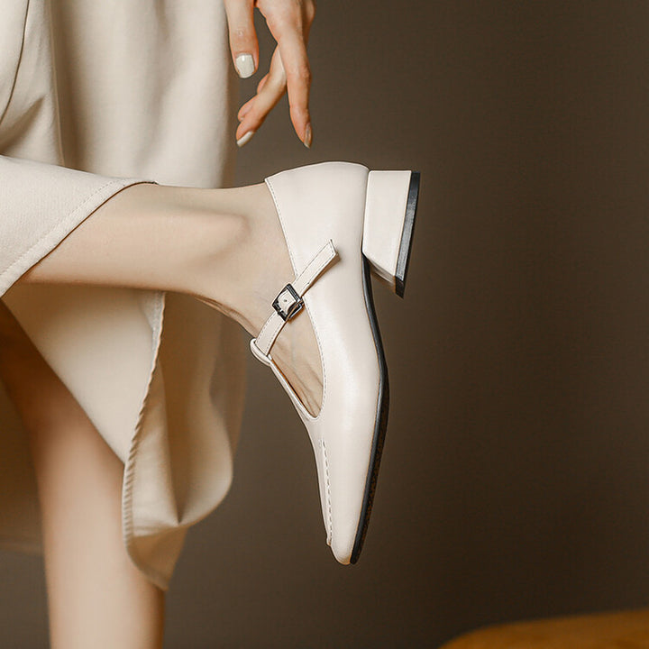 Velora Genuine Leather Square-Toe Mary Jane Pumps
