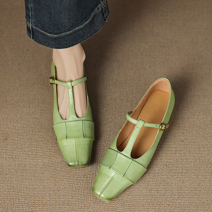 Leya Genuine Leather T-Strap Pumps