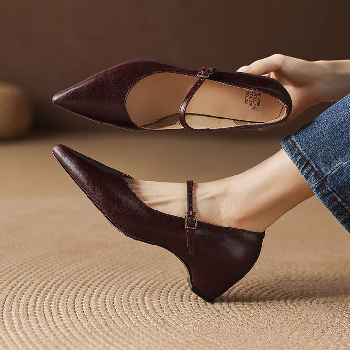 Evie Genuine Leather Pointed Toe Mary Jane Pumps