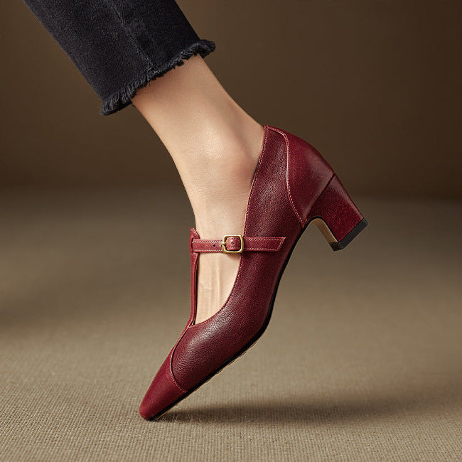 Rovena Genuine Leather T-Strap Heel Pumps