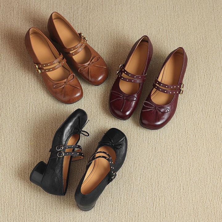 Alba Genuine Leather Studded Mary Jane Pumps
