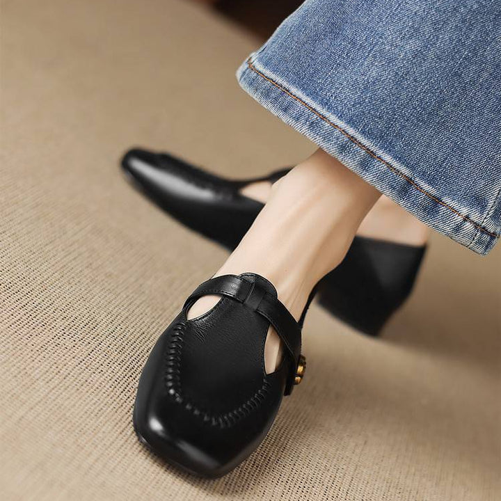 Krea Genuine Leather Whipstitch T-Strap Pumps