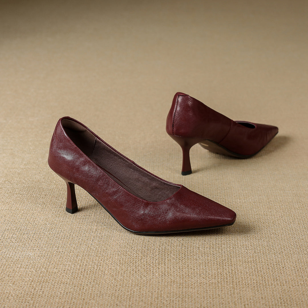 Cleva Genuine Leather Square-Toe Heels
