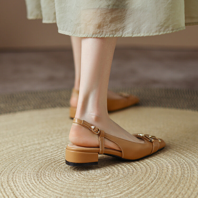 Cora Square Toe Leather Slingback Pumps