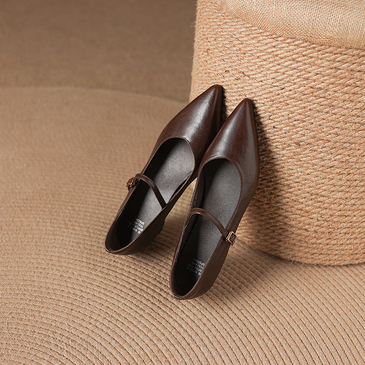 Evie Genuine Leather Pointed Toe Mary Jane Pumps