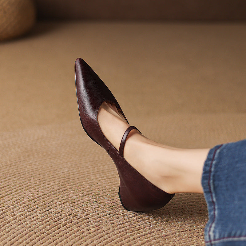 Evie Genuine Leather Pointed Toe Mary Jane Pumps