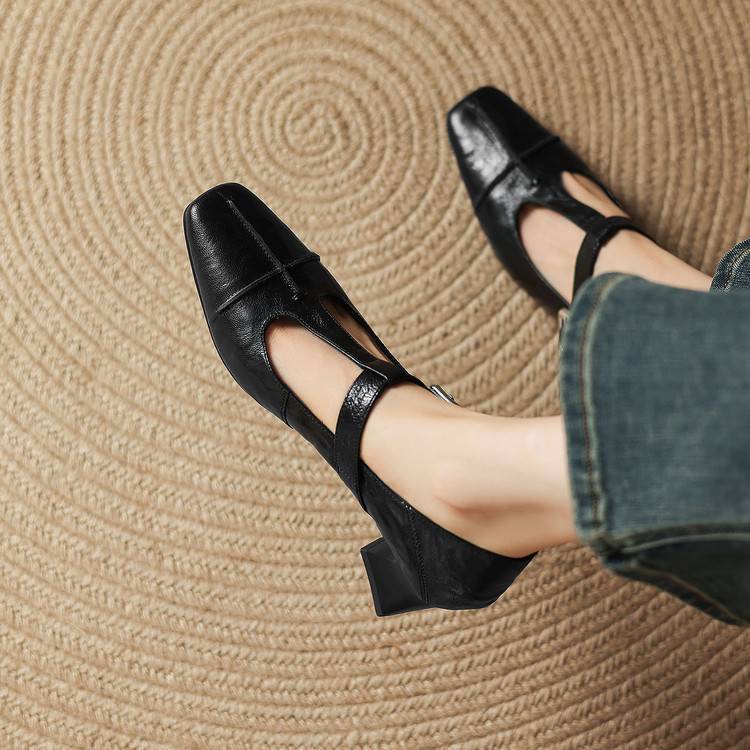 Eden Genuine Leather T-Strap Heels