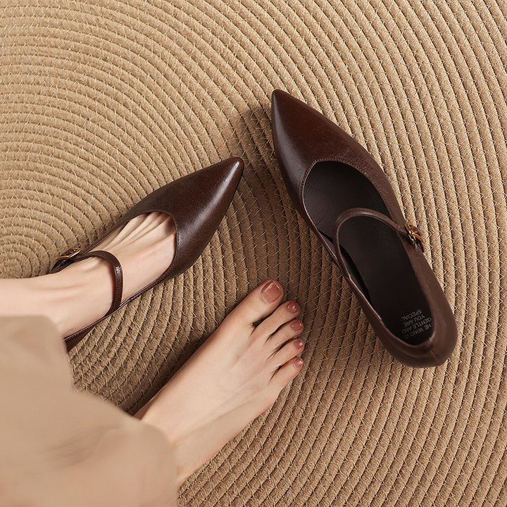 Evie Genuine Leather Pointed Toe Mary Jane Pumps