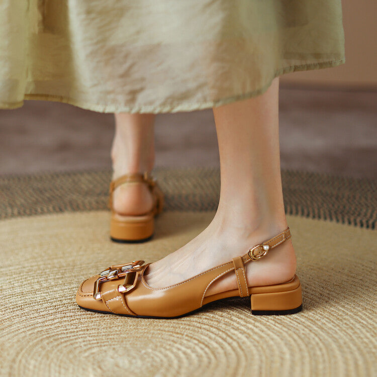 Cora Square Toe Leather Slingback Pumps