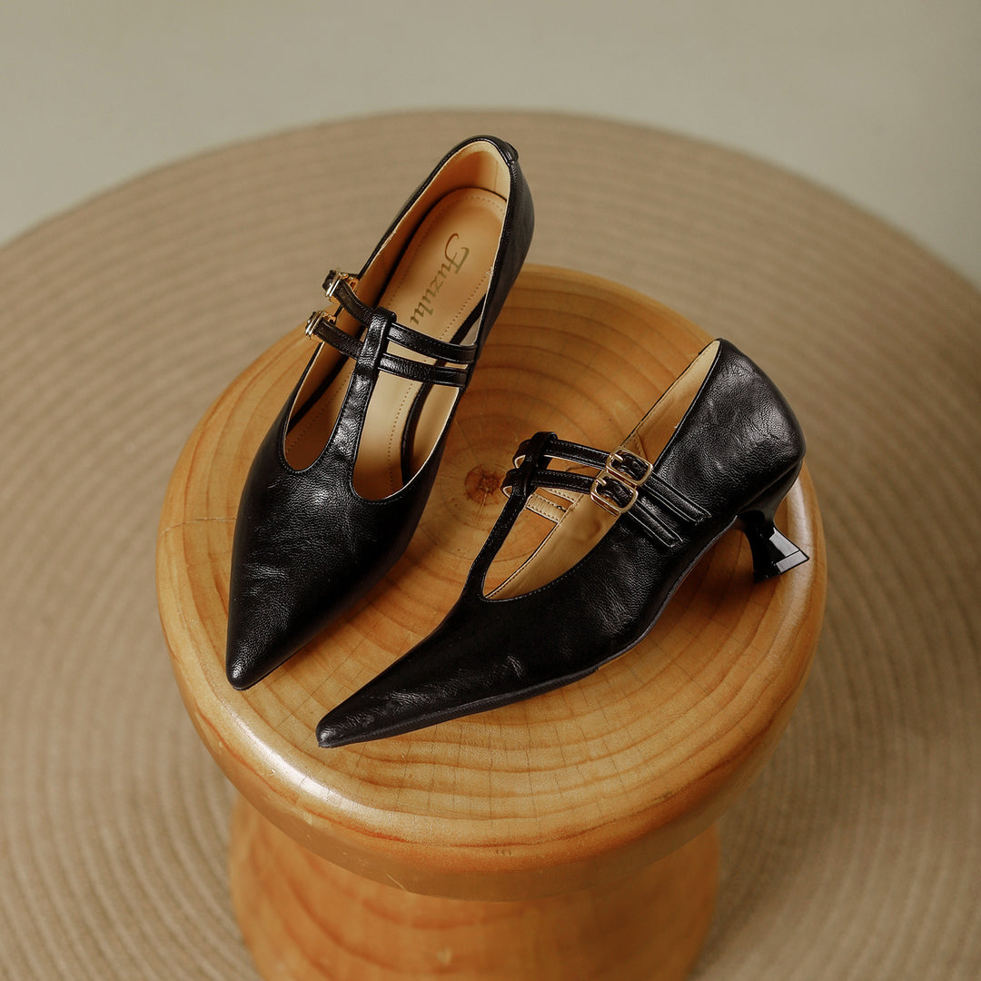 Mirel Genuine Leather T-Strap Pumps