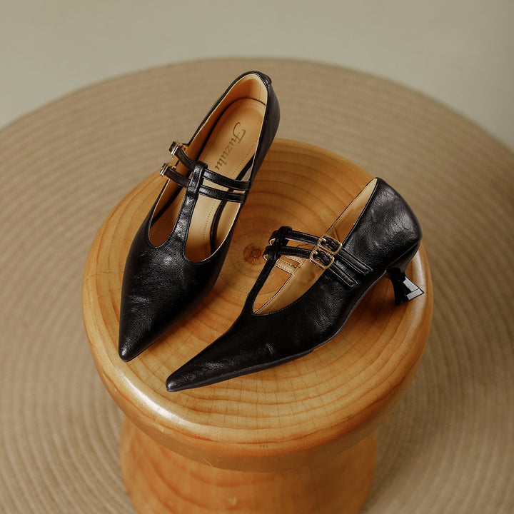 Mirel Genuine Leather T-Strap Pumps
