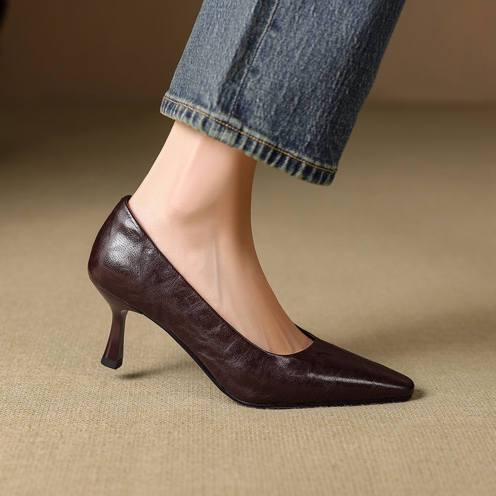 Cleva Genuine Leather Square-Toe Heels