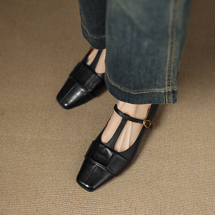 Leya Genuine Leather T-Strap Pumps