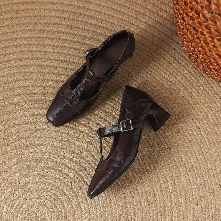 Eden Genuine Leather T-Strap Heels
