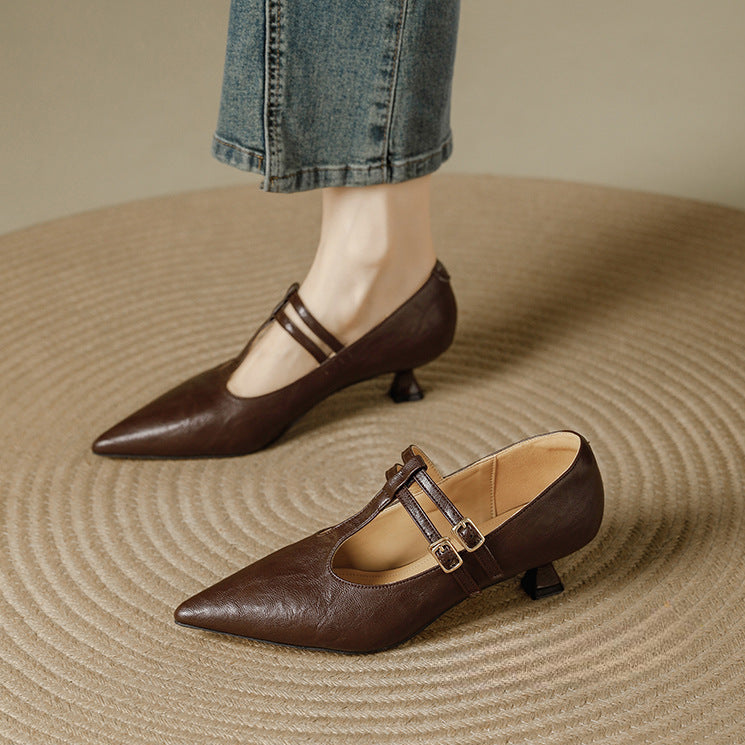 Mirel Genuine Leather T-Strap Pumps
