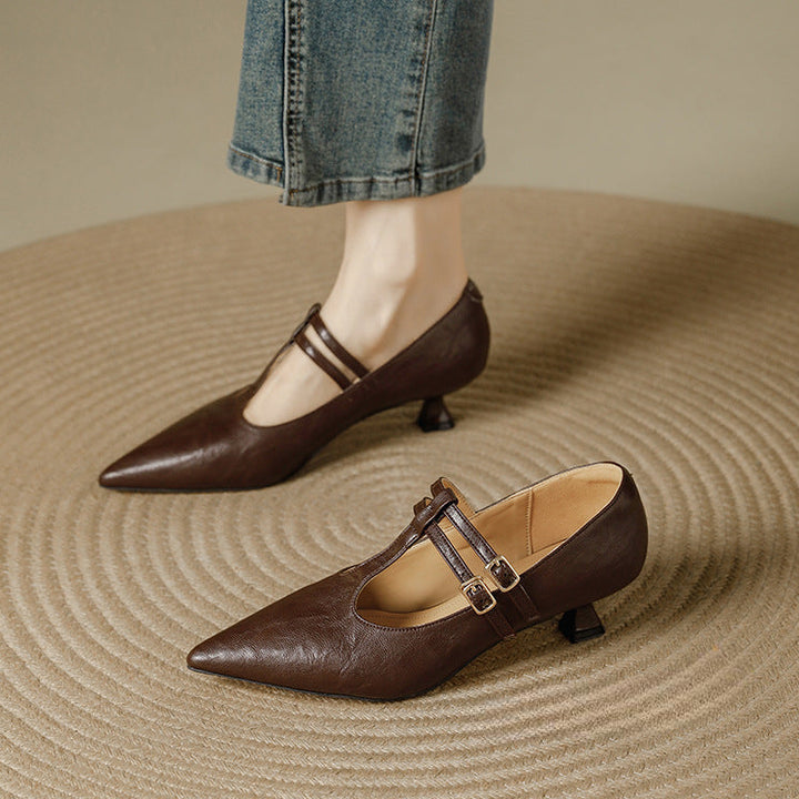 Mirel Genuine Leather T-Strap Pumps