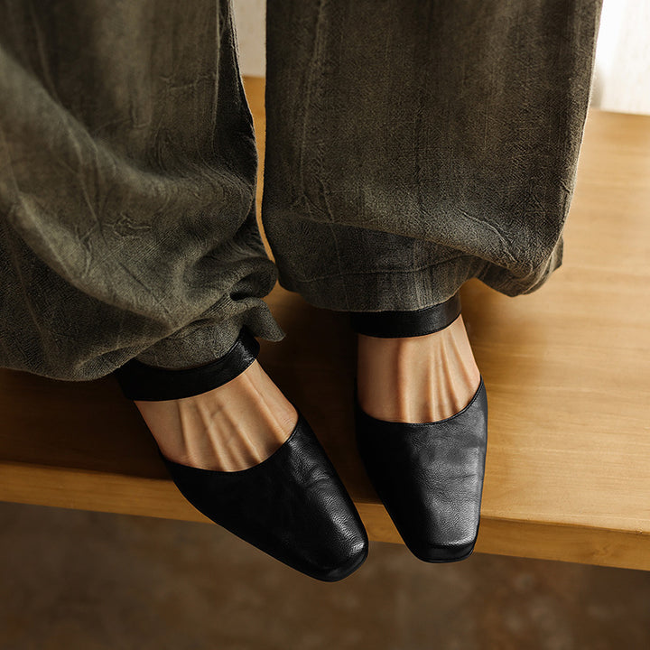 Cavie Genuine Leather Square-Toe Mules