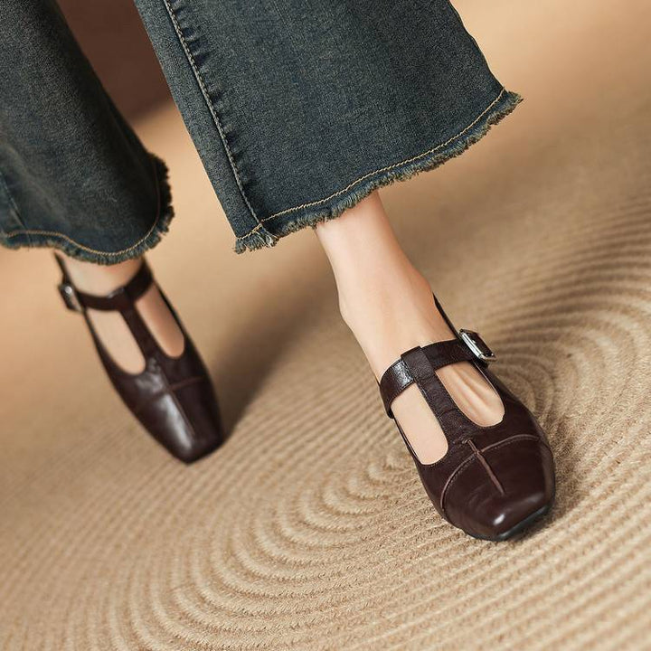 Eden Genuine Leather T-Strap Heels