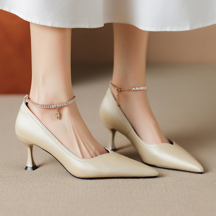 Raya Genuine Leather Rhinestone Anklet Pumps