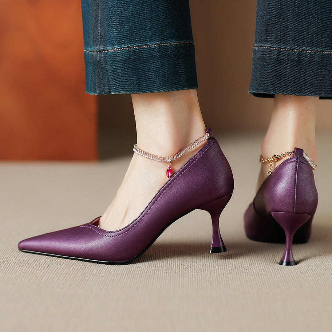 Raya Genuine Leather Rhinestone Anklet Pumps