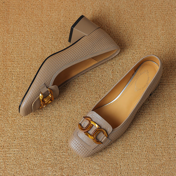 Soho Genuine Leather Block Heel Pumps