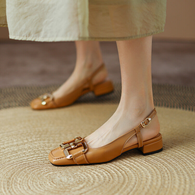 Cora Square Toe Leather Slingback Pumps