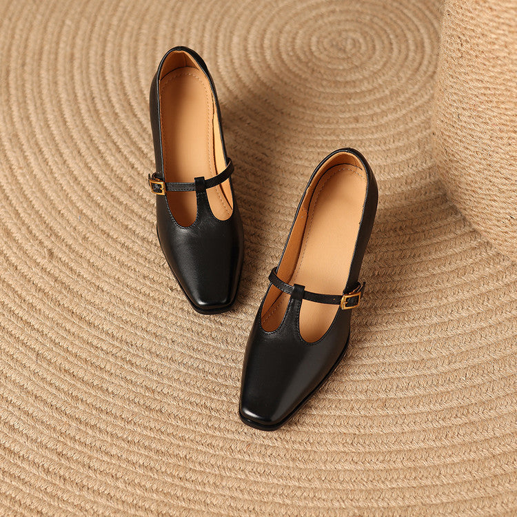 Elodie Genuine Leather T-Strap Heel Pumps