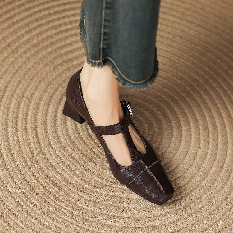 Eden Genuine Leather T-Strap Heels