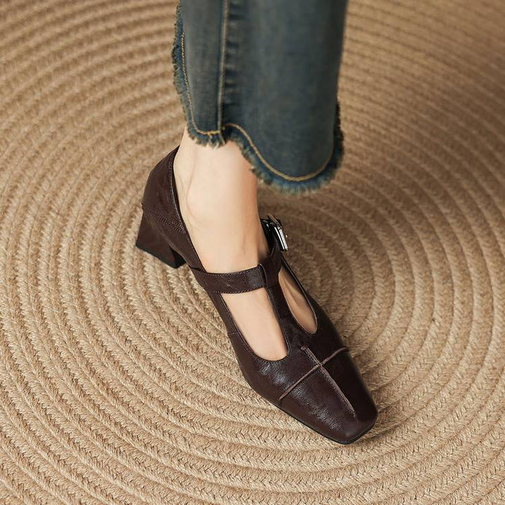 Eden Genuine Leather T-Strap Heels