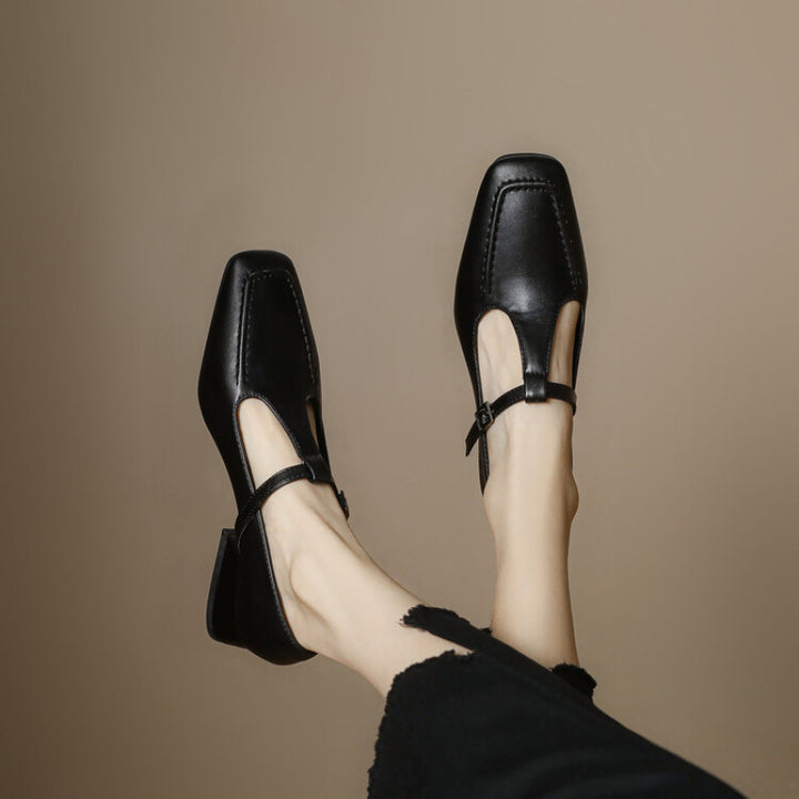 Velora Genuine Leather Square-Toe Mary Jane Pumps