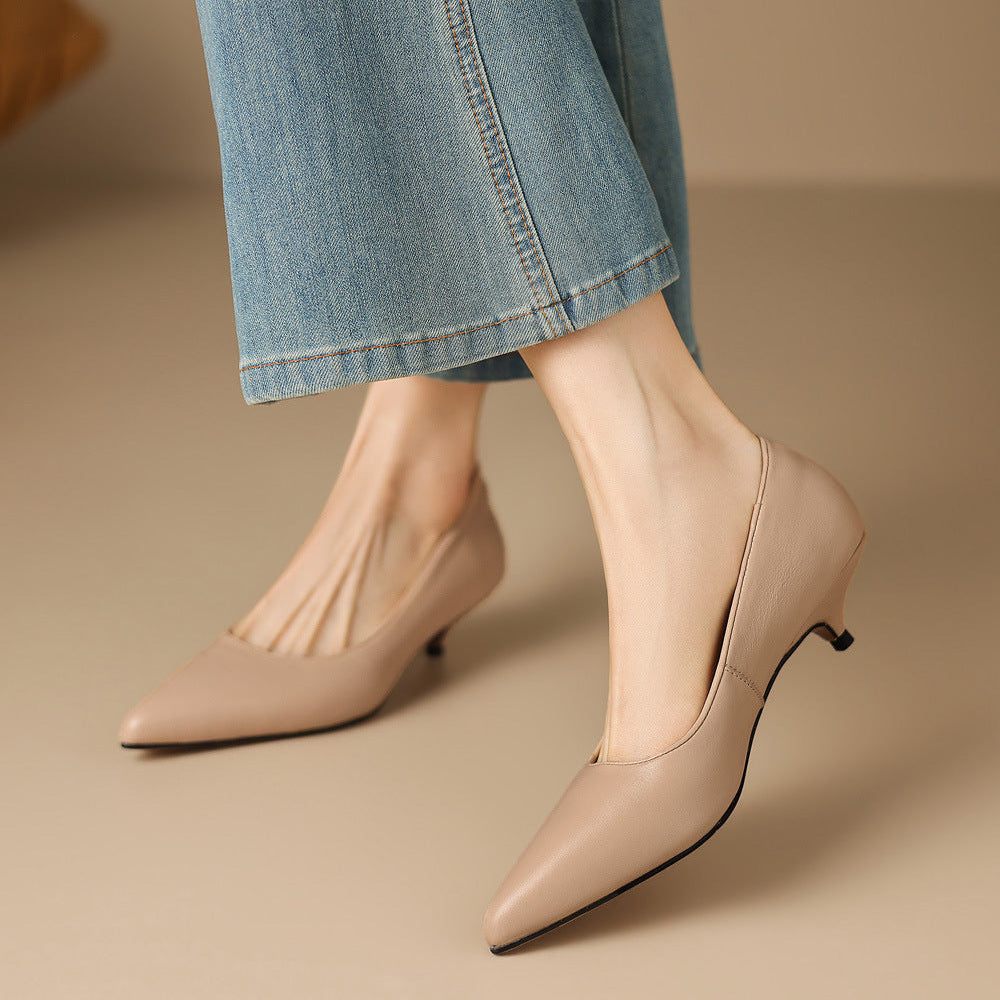 Zera Genuine Leather Pointed-Toe Heel Pumps