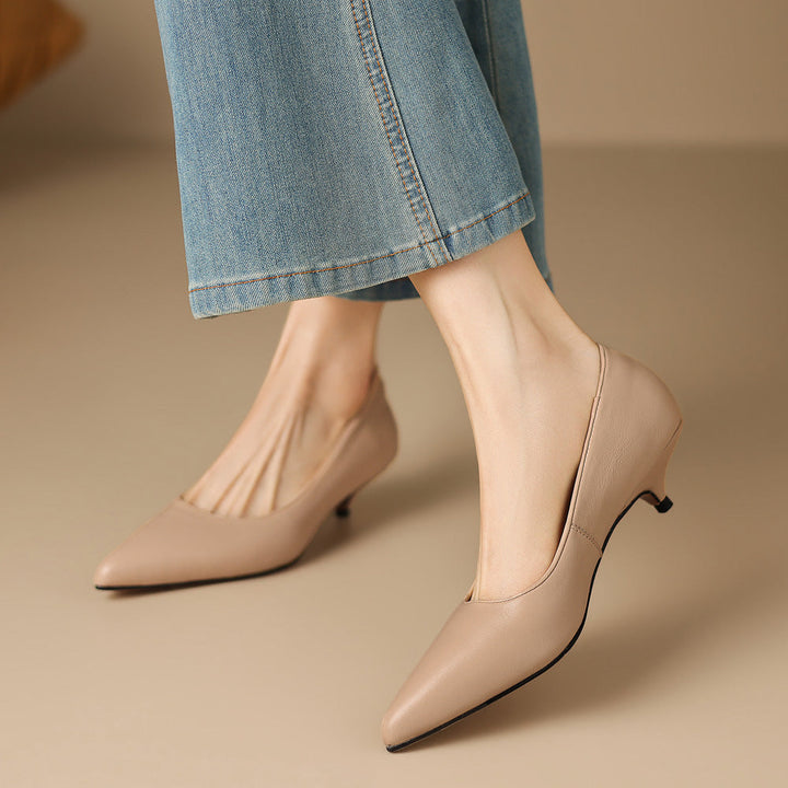 Zera Genuine Leather Pointed-Toe Heel Pumps