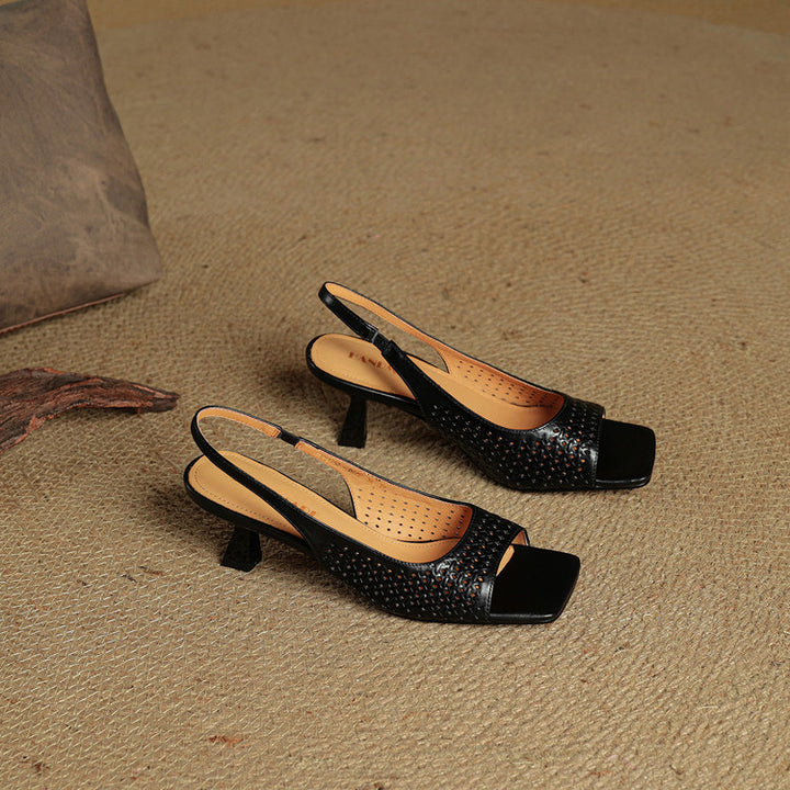 Muse Genuine Leather Square-Toe Slingback Sandals