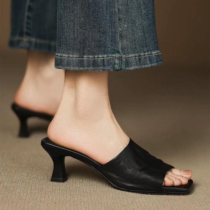 Esme Genuine Leather Open-Toe Mule Heels
