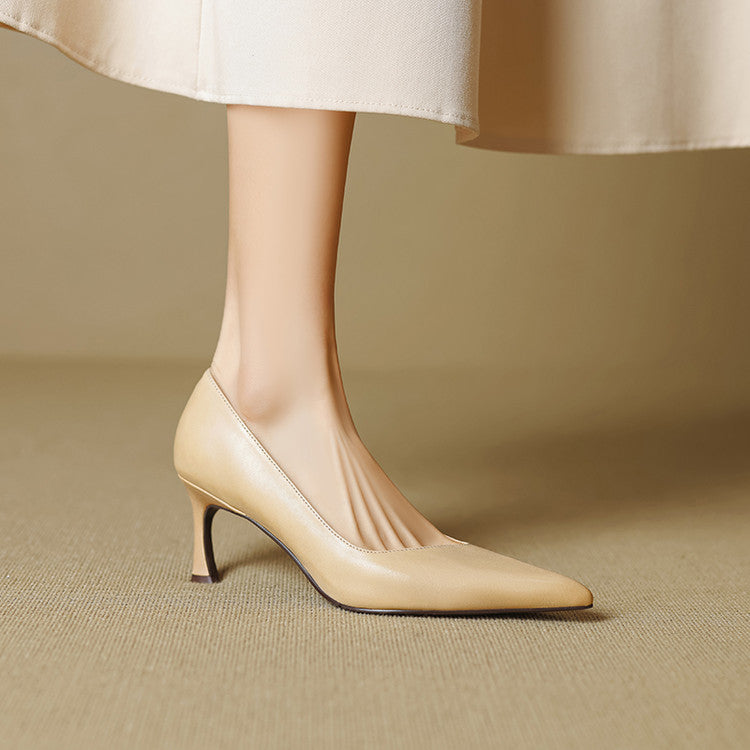 Aurea Genuine Leather Pointed-Toe Heels