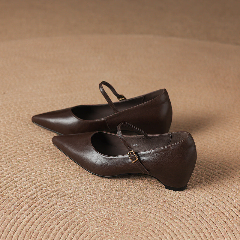 Evie Genuine Leather Pointed Toe Mary Jane Pumps