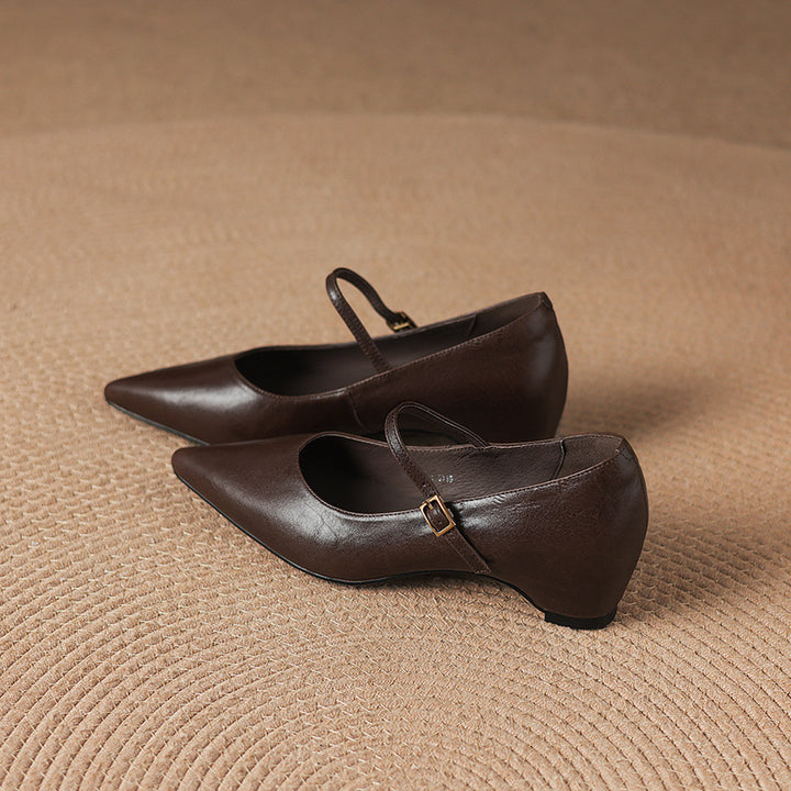 Evie Genuine Leather Pointed Toe Mary Jane Pumps