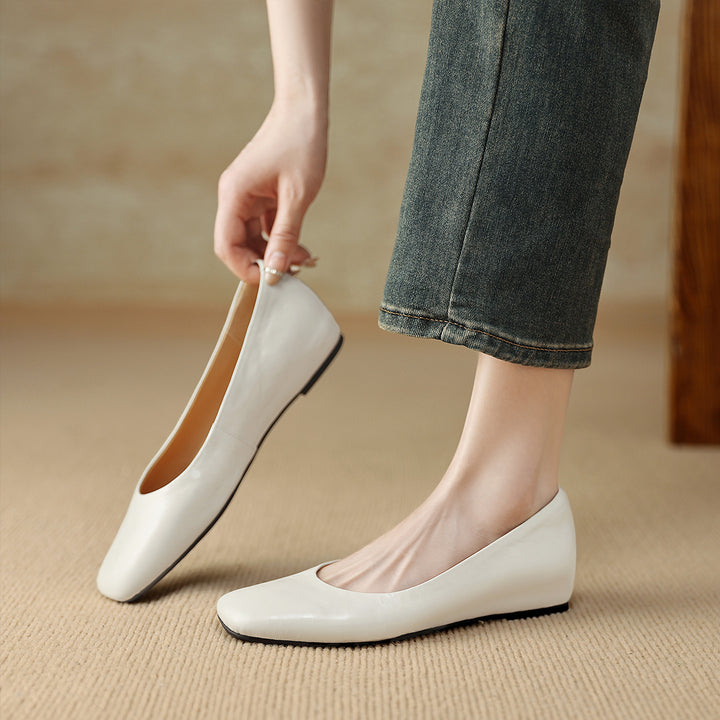 Roma Genuine Leather Square Toe Flat Pumps